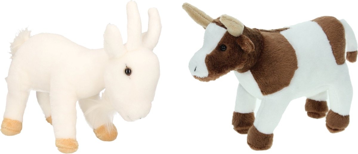 Pluche knuffel boerderijdieren set Koe en Geit van 22 cm - Knuffel boederijdieren