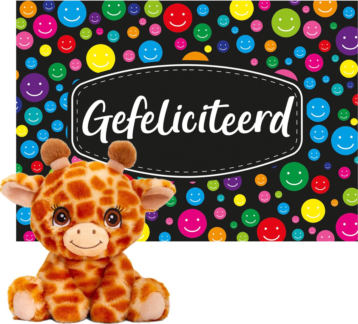 Keel Toys - Cadeaukaart Gefeliciteerd met knuffeldier giraffe 25 cm - Knuffeldier
