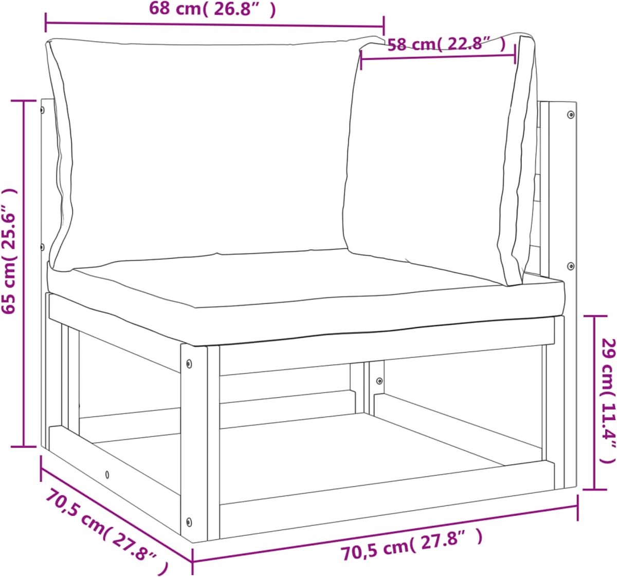vidaXL 6-delige Loungeset met taupe kussens massief hout - Bruin