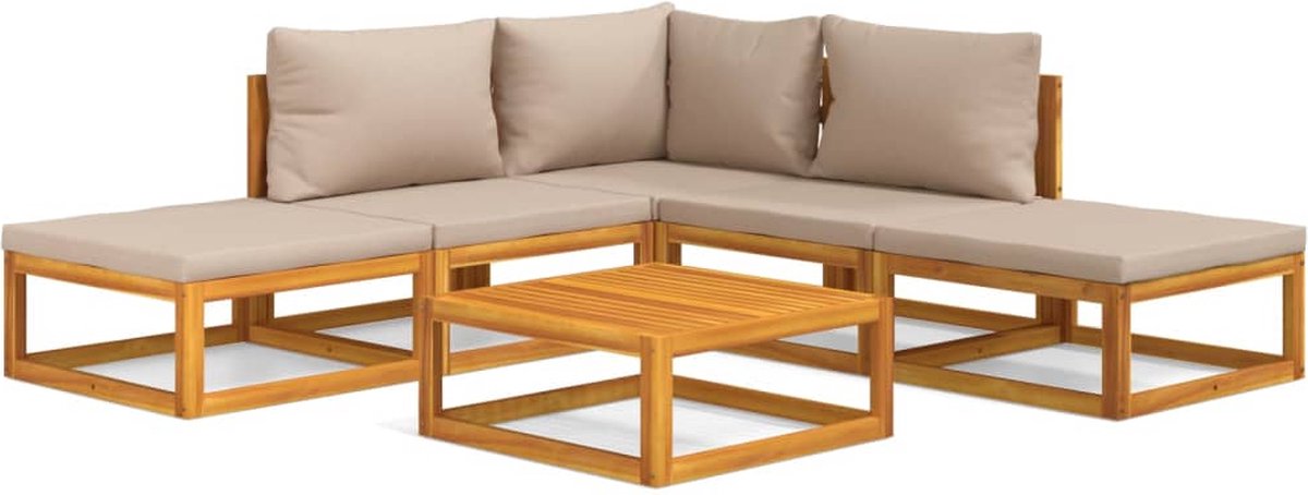 vidaXL 6-delige Loungeset met taupe kussens massief hout - Bruin