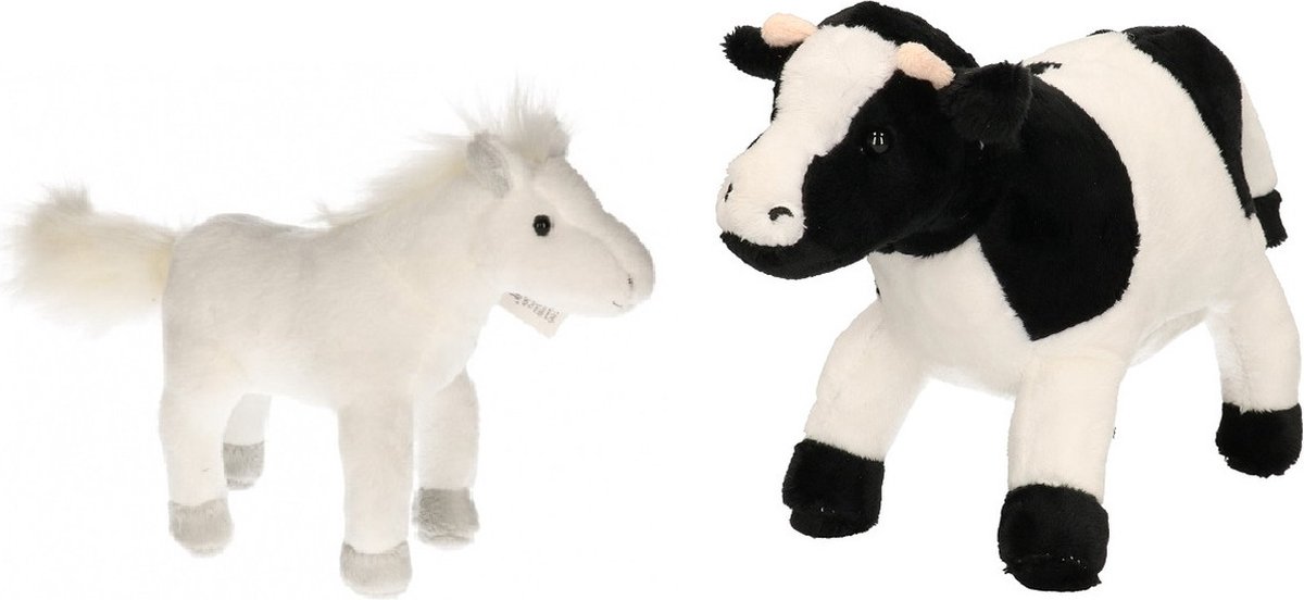 Pluche knuffel boerderijdieren set Koe en Paard van 20 cm - Knuffel boederijdieren