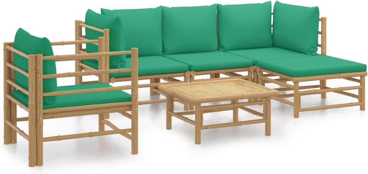 vidaXL 6-delige Loungeset met kussens bamboe groen - Bruin