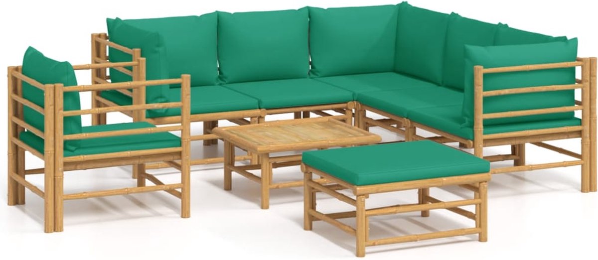 vidaXL 8-delige Loungeset met kussens bamboe groen - Bruin