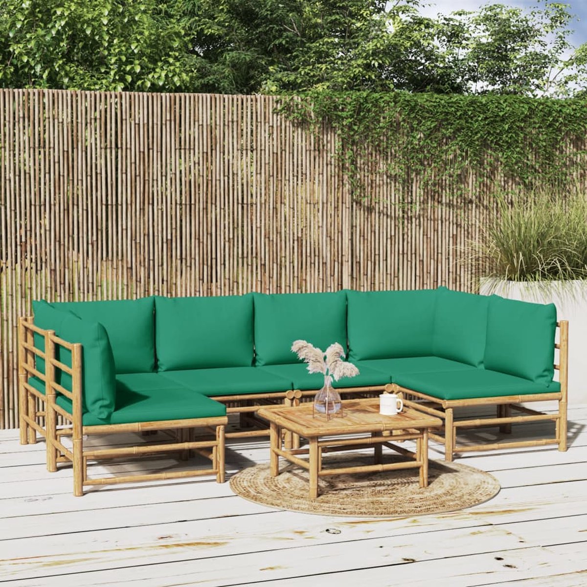 vidaXL 7-delige Loungeset met kussens bamboe groen - Bruin