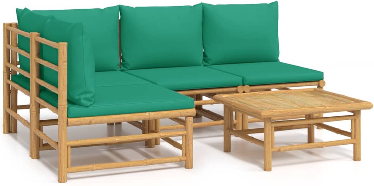 vidaXL 5-delige Loungeset met kussens bamboe groen - Bruin