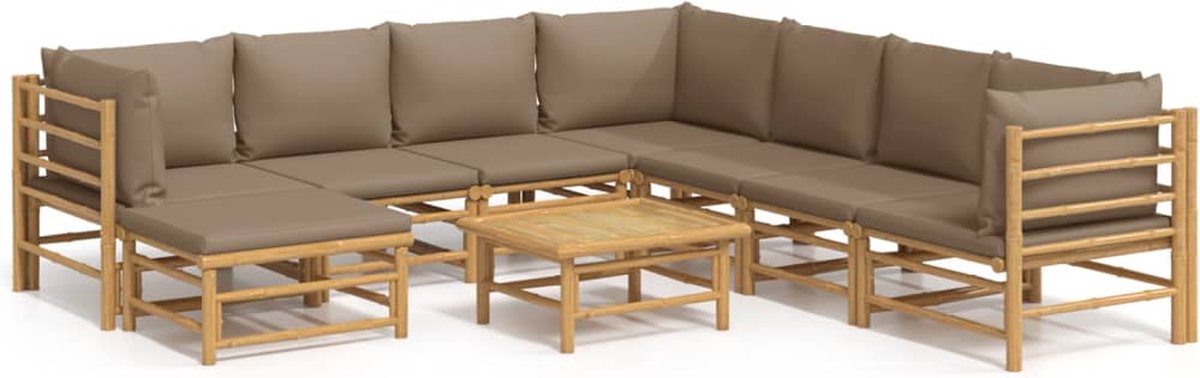 vidaXL 9-delige Loungeset met kussens bamboe taupe - Bruin