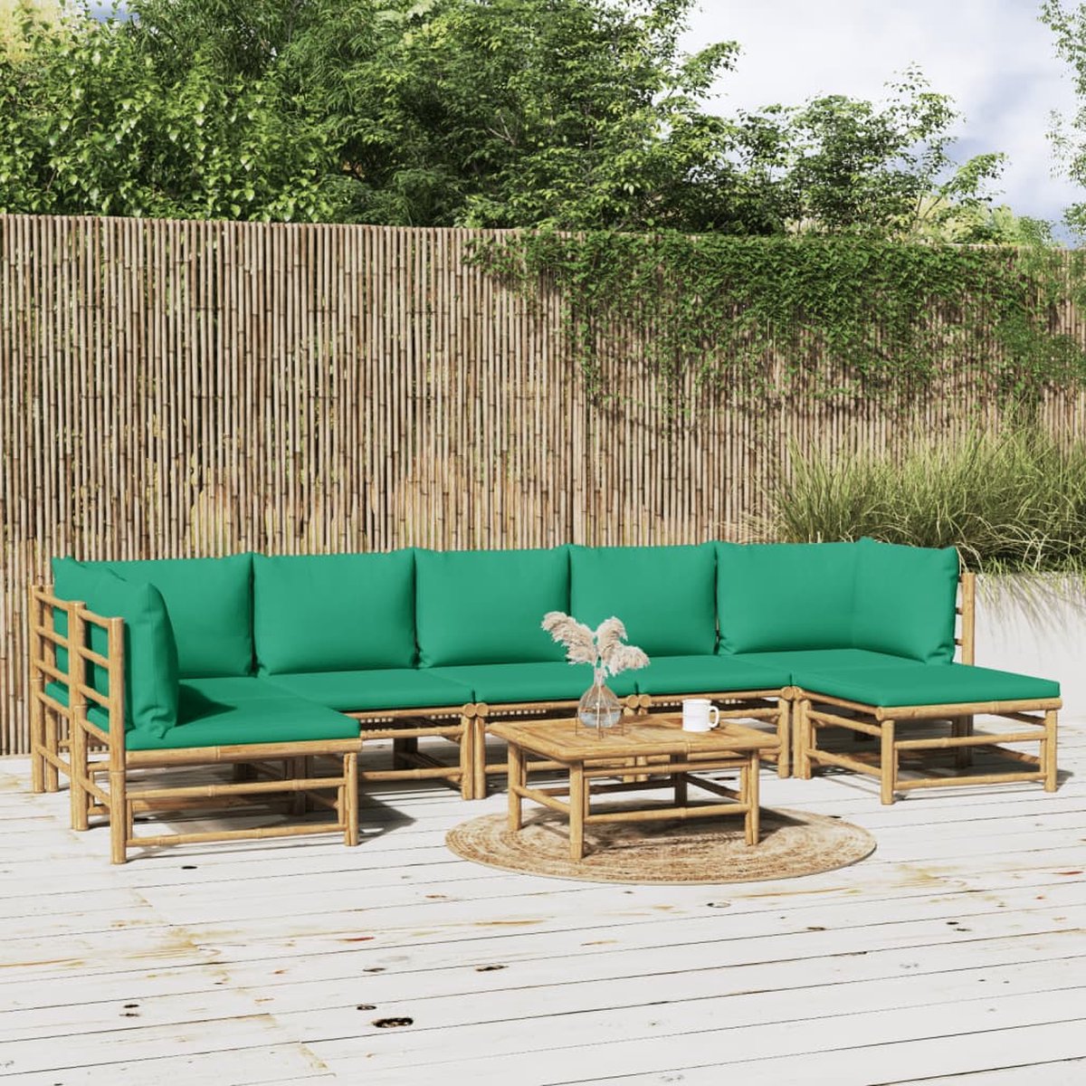 vidaXL 8-delige Loungeset met kussens bamboe groen - Marrón