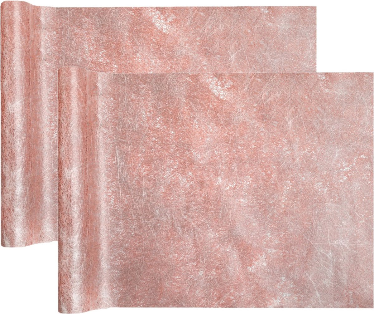 Santex Tafelloper op rol - 2x - metallic rose goud - 30 x 500 cm - non woven polyester - Feesttafelkleden - Roze