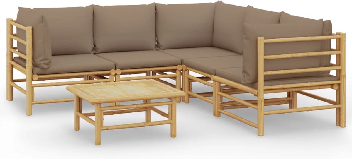 vidaXL 6-delige Loungeset met kussens bamboe taupe - Bruin