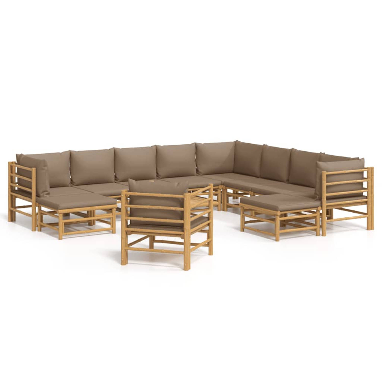 vidaXL 12-delige Loungeset met kussens bamboe taupe - Bruin