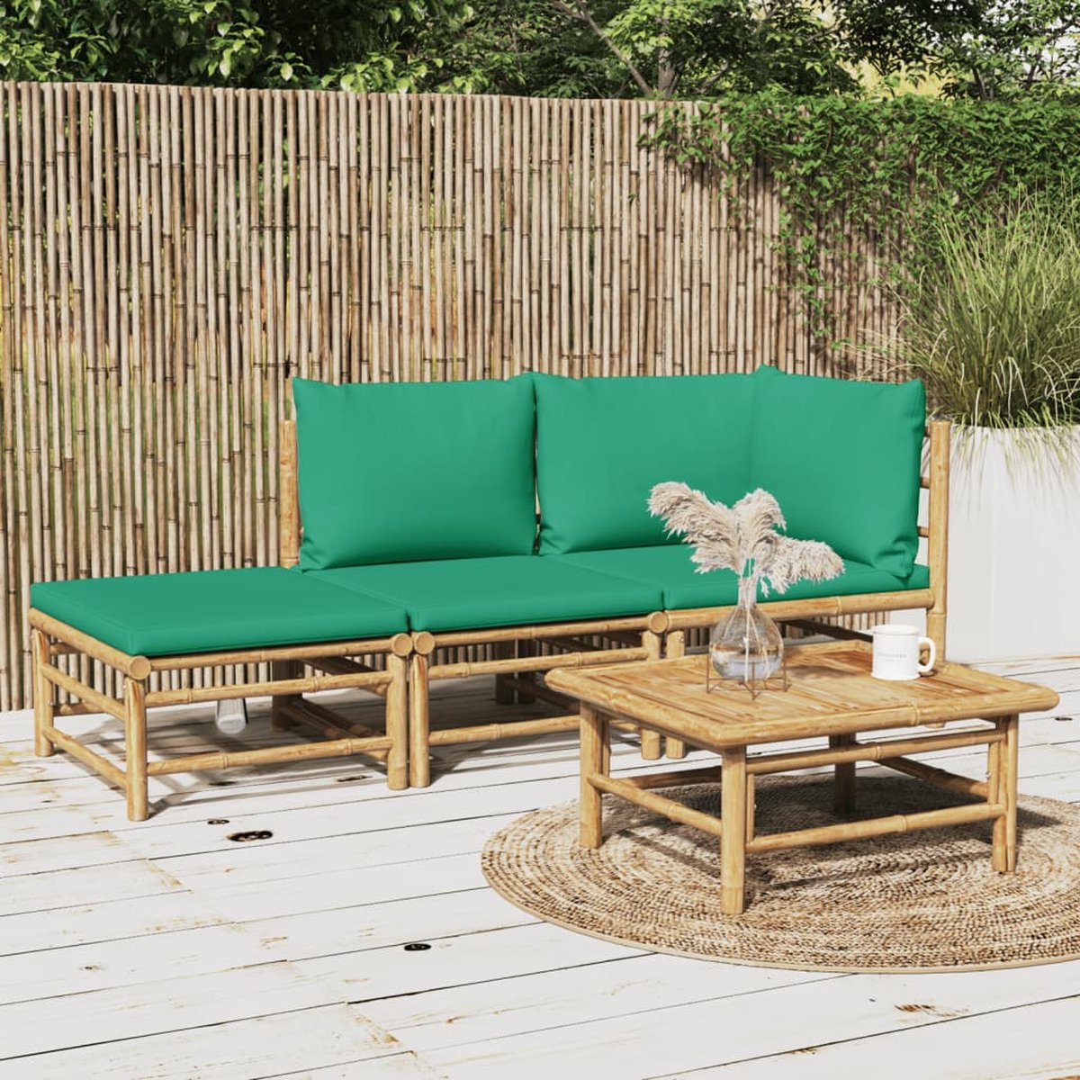 vidaXL 3-delige Loungeset met kussens bamboe groen - Bruin