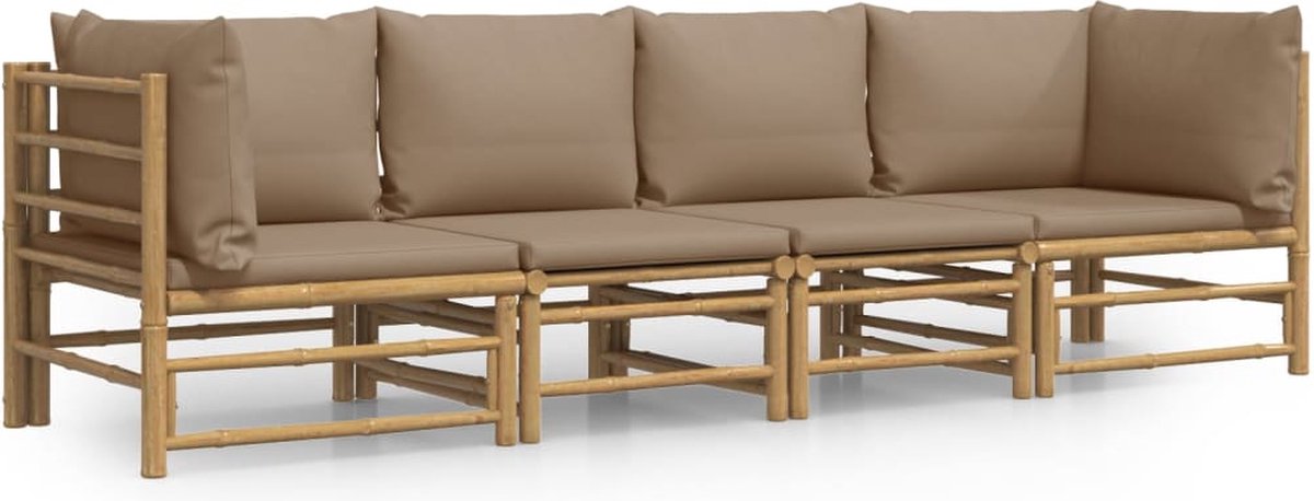 vidaXL 4-delige Loungeset met kussens bamboe taupe - Bruin