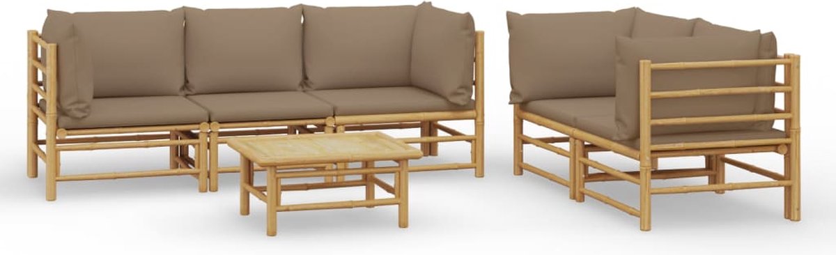 vidaXL 6-delige Loungeset met kussens bamboe taupe - Marrón