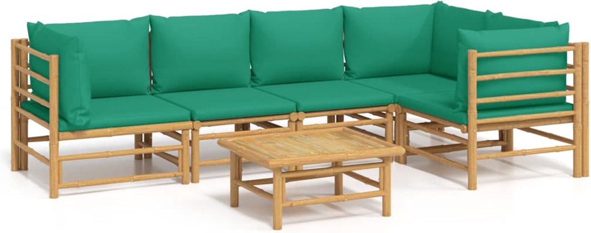 vidaXL 6-delige Loungeset met kussens bamboe groen - Bruin