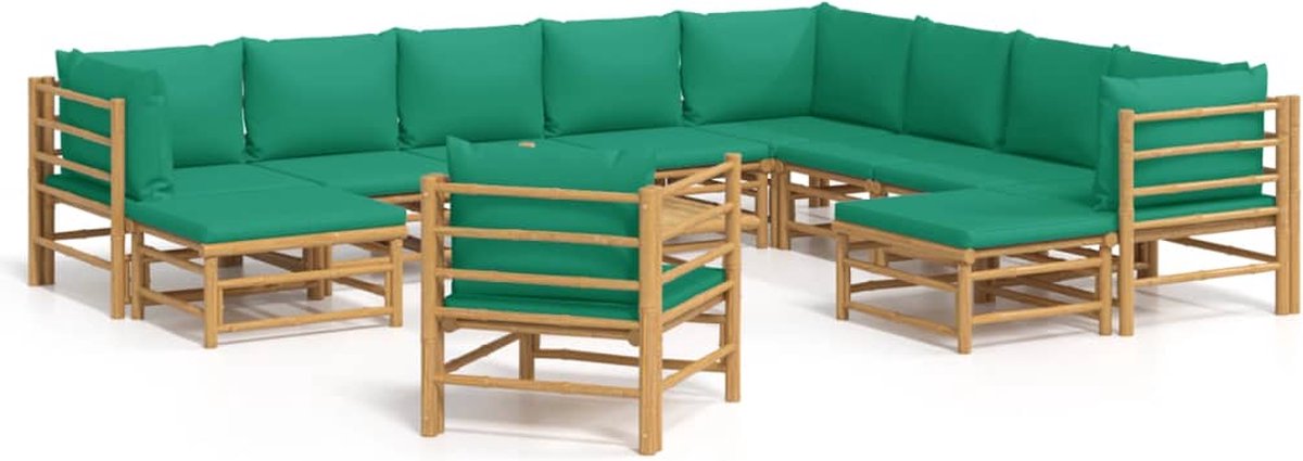 vidaXL 12-delige Loungeset met kussens bamboe groen - Bruin