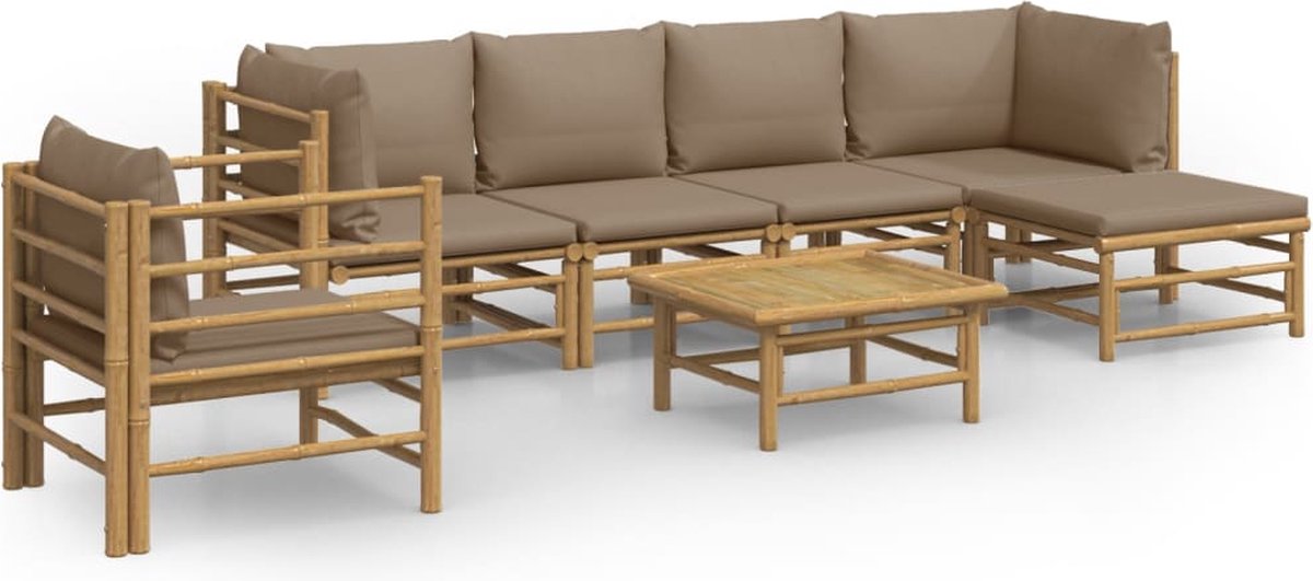 vidaXL 7-delige Loungeset met kussens bamboe taupe - Bruin