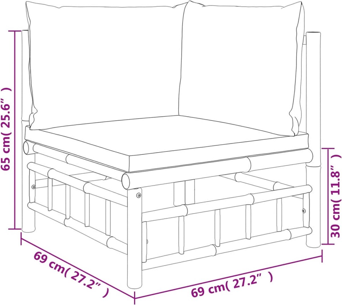 vidaXL 6-delige Loungeset met kussens bamboe donkergrijs - Bruin