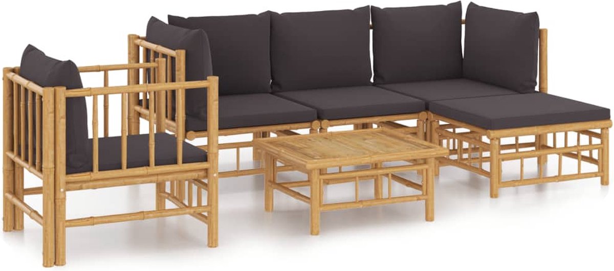 vidaXL 6-delige Loungeset met kussens bamboe donkergrijs - Bruin