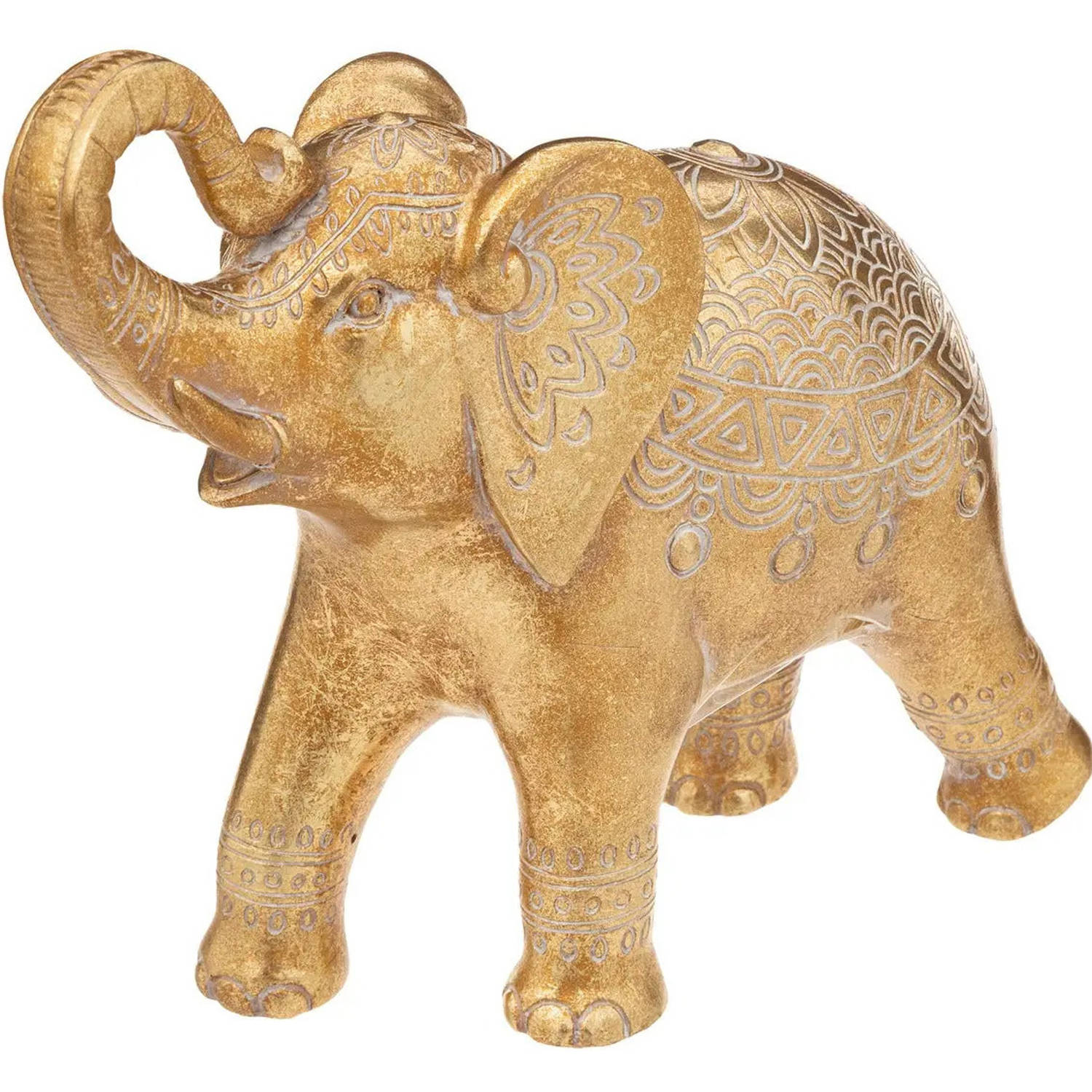 Home decoratie dieren/ beeldje Olifant - goud kleurig - 26 x 23 cm - Beeldjes