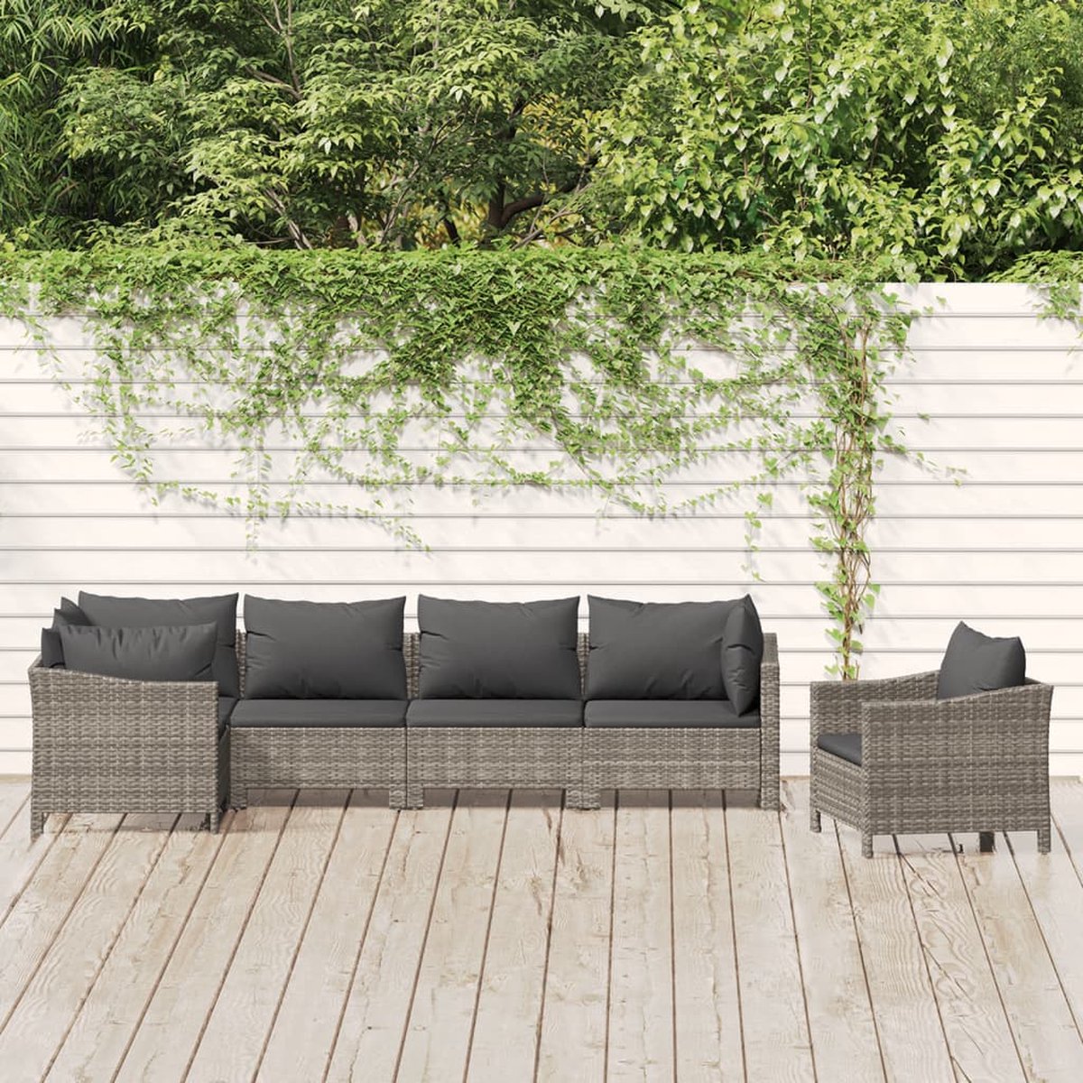 vidaXL 6-delige Loungeset met kussens poly rattan - Grijs