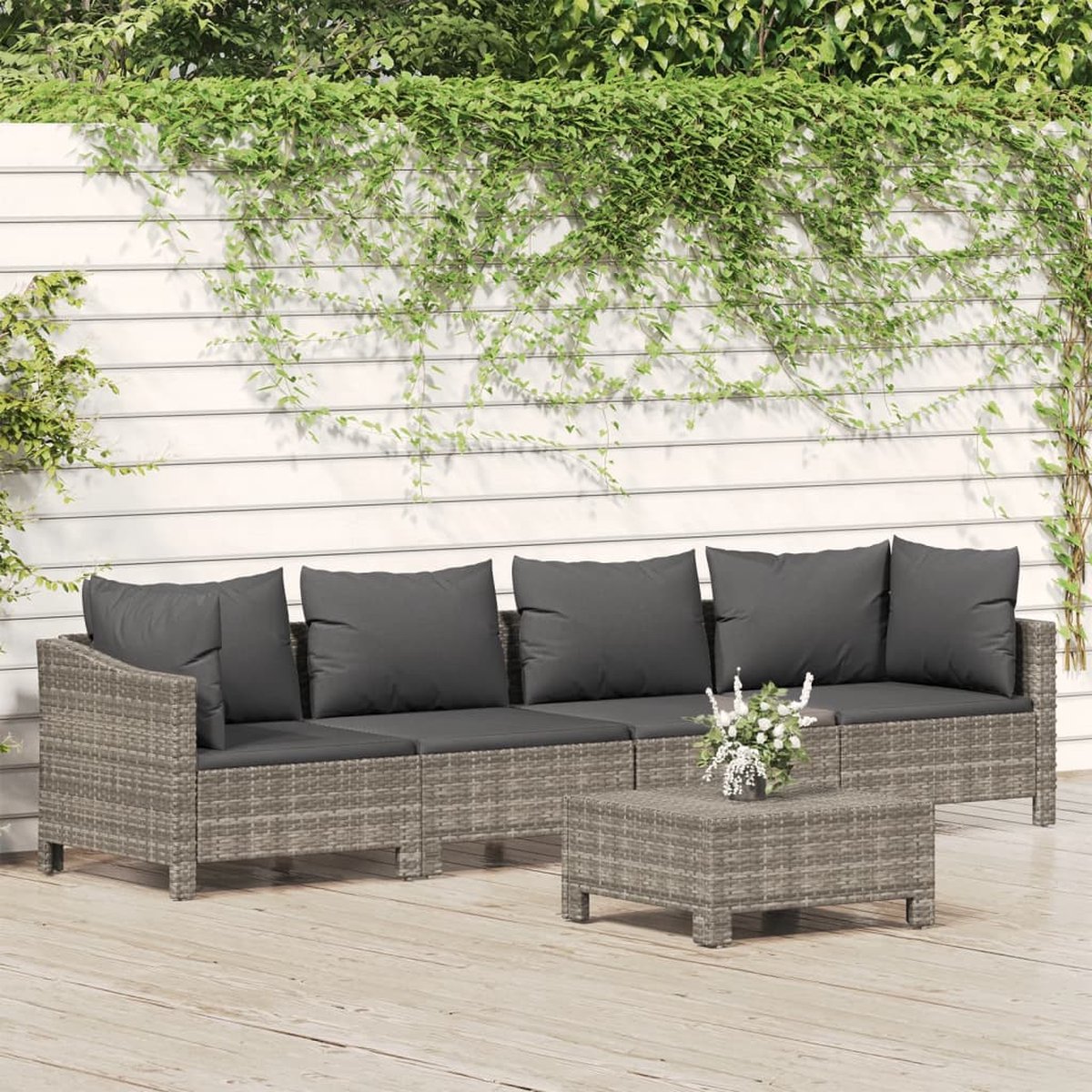 vidaXL 5-delige Loungeset met kussens poly rattan - Grijs