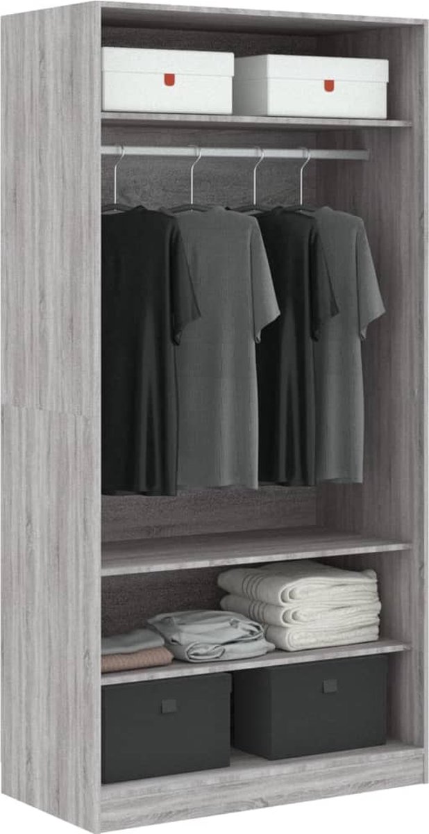 vidaXL Kledingkast 100x50x200 cm bewerkt hout sonoma eikenkleur - Grijs