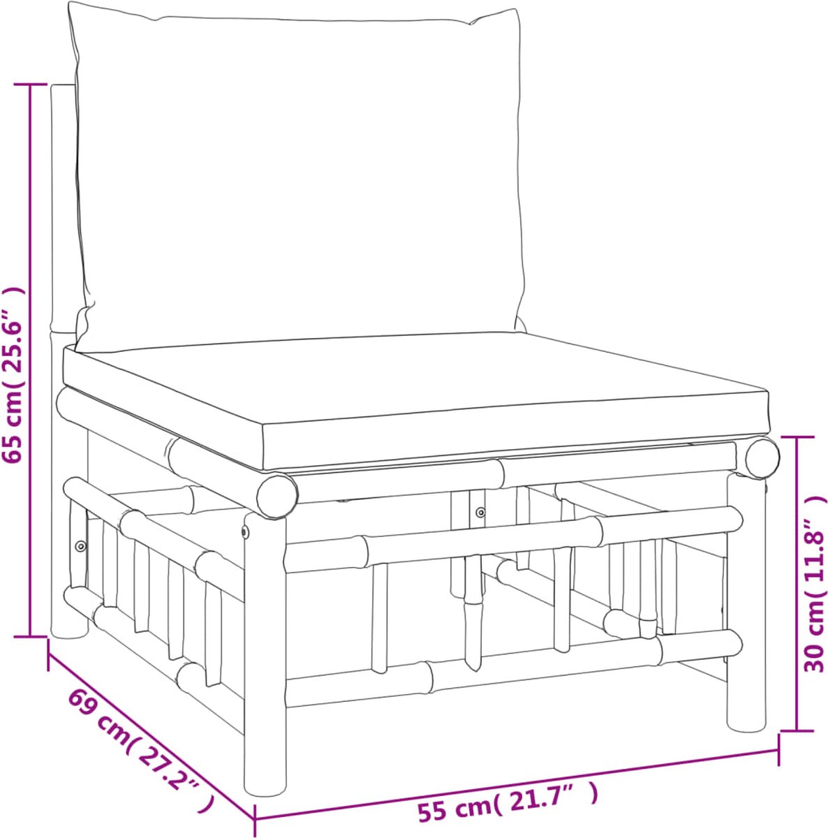 vidaXL 3-delige Loungeset met kussens bamboe crèmewit - Bruin