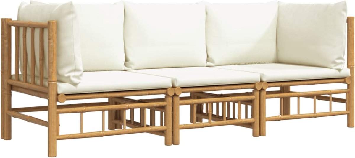 vidaXL 3-delige Loungeset met kussens bamboe crèmewit - Bruin