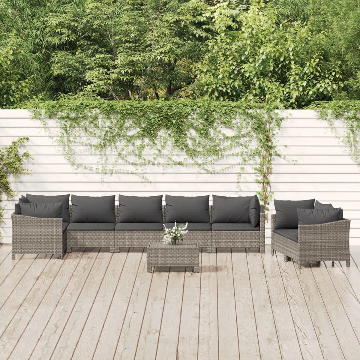 vidaXL 9-delige Loungeset met kussens poly rattan - Gris