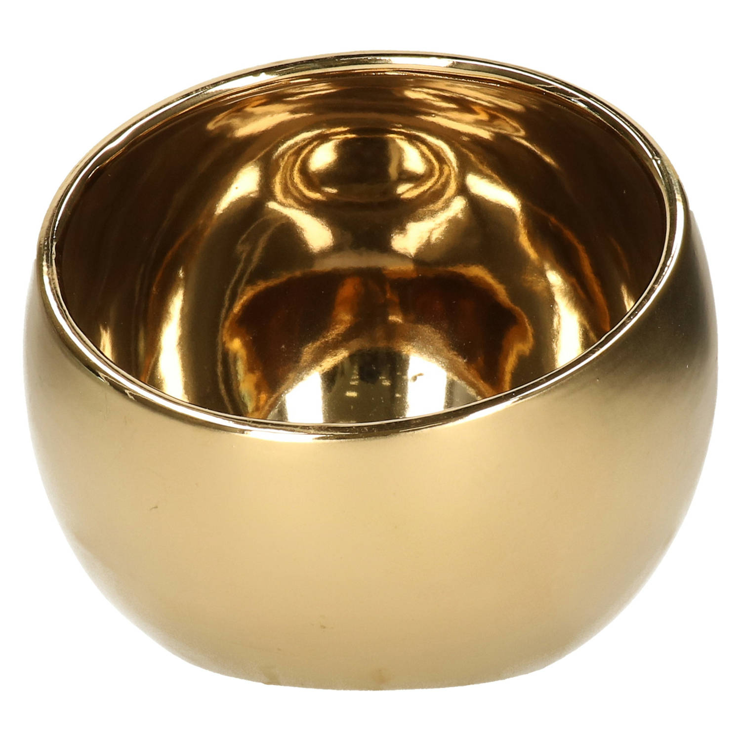 Countryfield Luxe theelichthouder/kaarsenhouder - goud - keramiek - D10 x H9 cm - Waxinelichtjeshouders