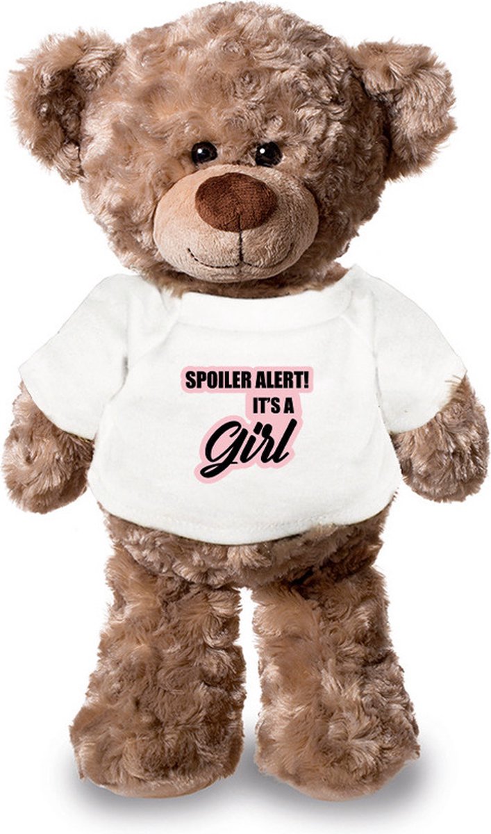 Bellatio Decorations Spoiler alert girl aankondiging meisje pluche teddybeer knuffel 24 cm - Knuffelberen - Roze