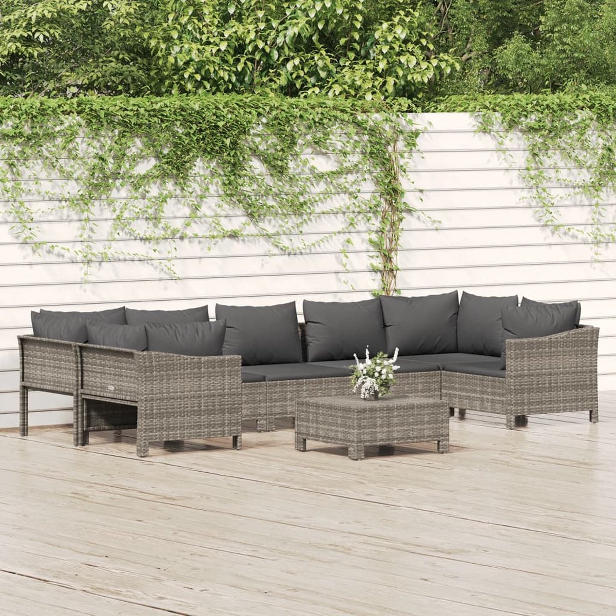 vidaXL 8-delige Loungeset met kussens poly rattan - Grijs