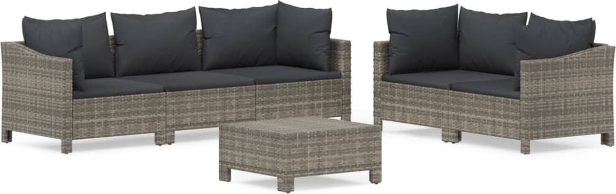 vidaXL 6-delige Loungeset met kussens poly rattan - Grijs