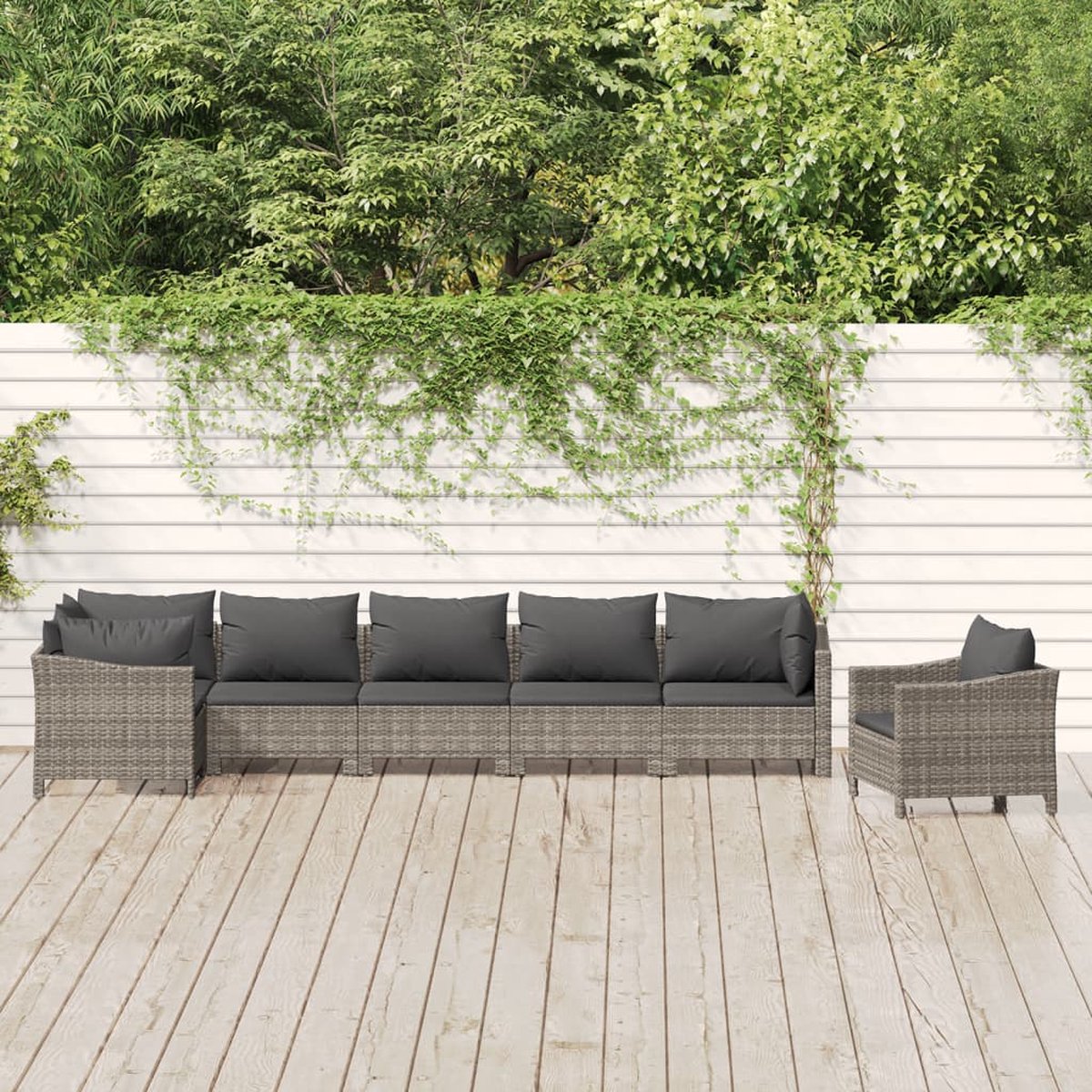 vidaXL 7-delige Loungeset met kussens poly rattan - Grijs