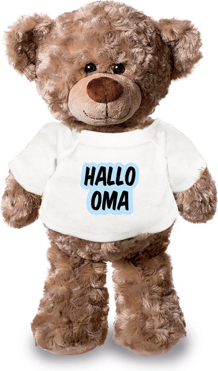 Bellatio Decorations Hallo oma aankondiging jongen pluche teddybeer knuffel 24 cm - Knuffelberen - Blauw