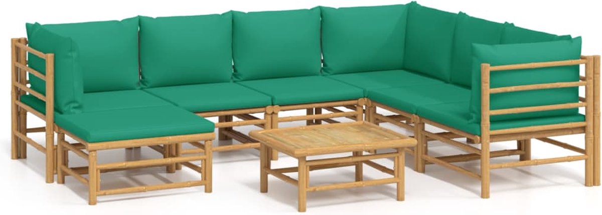 vidaXL 8-delige Loungeset met kussens bamboe groen - Bruin