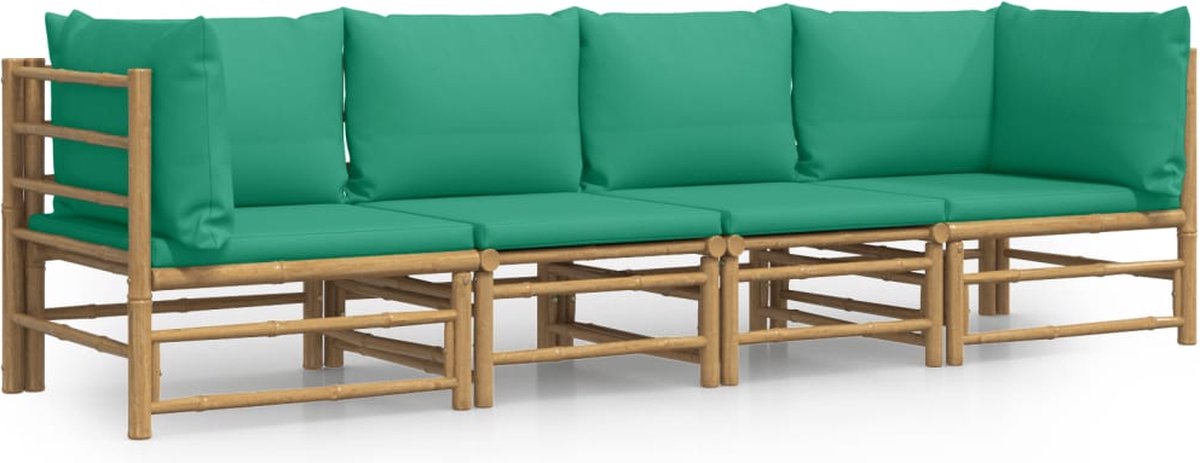 vidaXL 4-delige Loungeset met kussens bamboe groen - Bruin