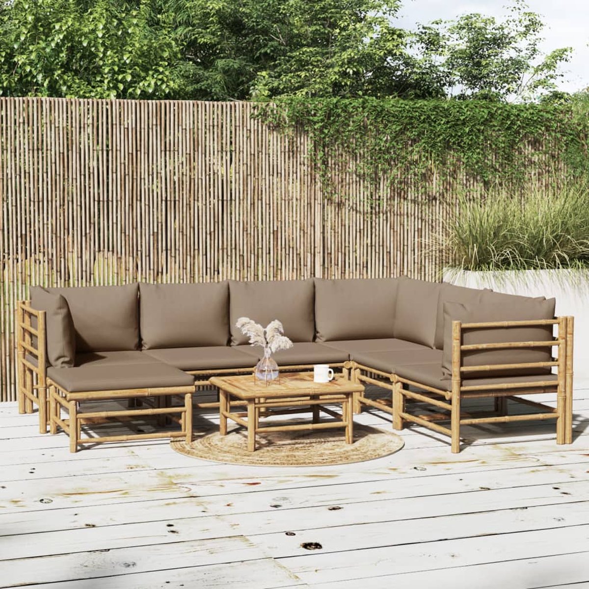 vidaXL 8-delige Loungeset met kussens bamboe taupe - Bruin