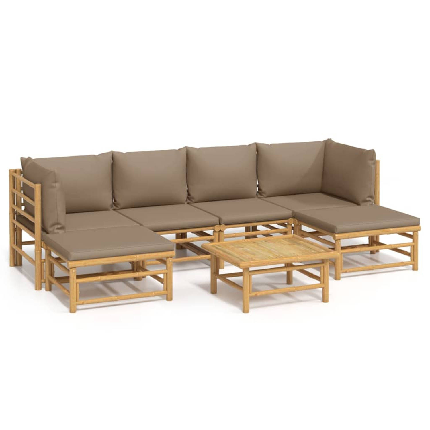 vidaXL 7-delige Loungeset met kussens bamboe taupe - Bruin