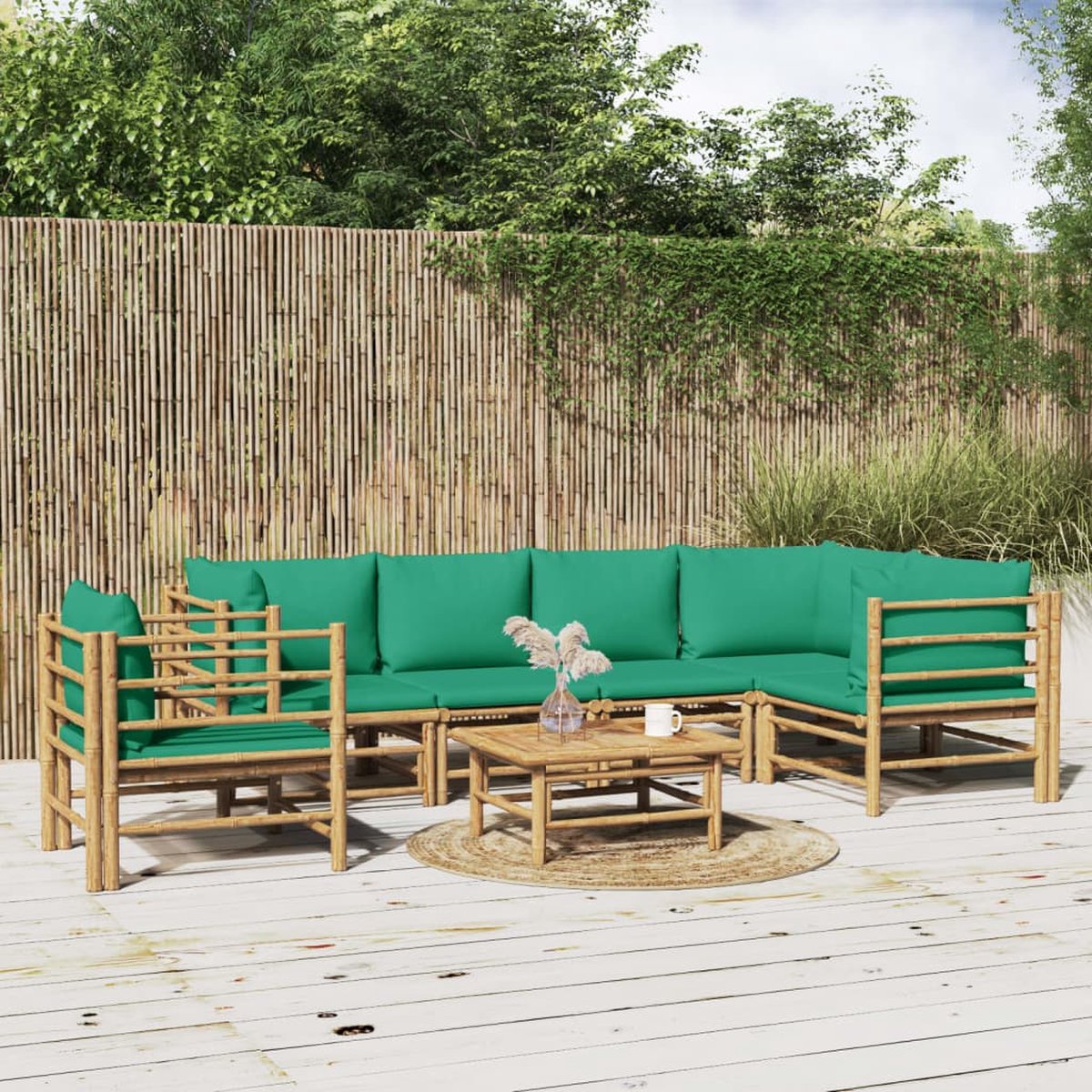 vidaXL 7-delige Loungeset met kussens bamboe groen - Bruin