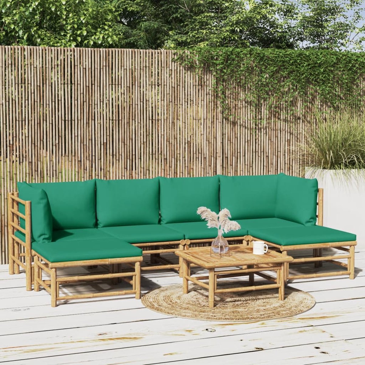 vidaXL 7-delige Loungeset met kussens bamboe groen - Bruin