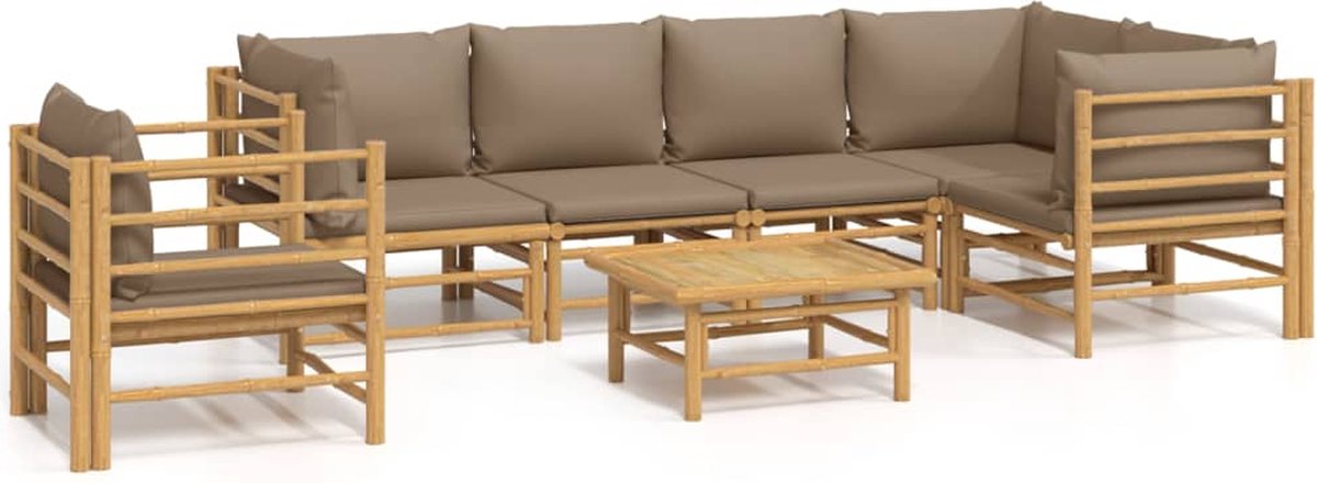 vidaXL 7-delige Loungeset met kussens bamboe taupe - Bruin