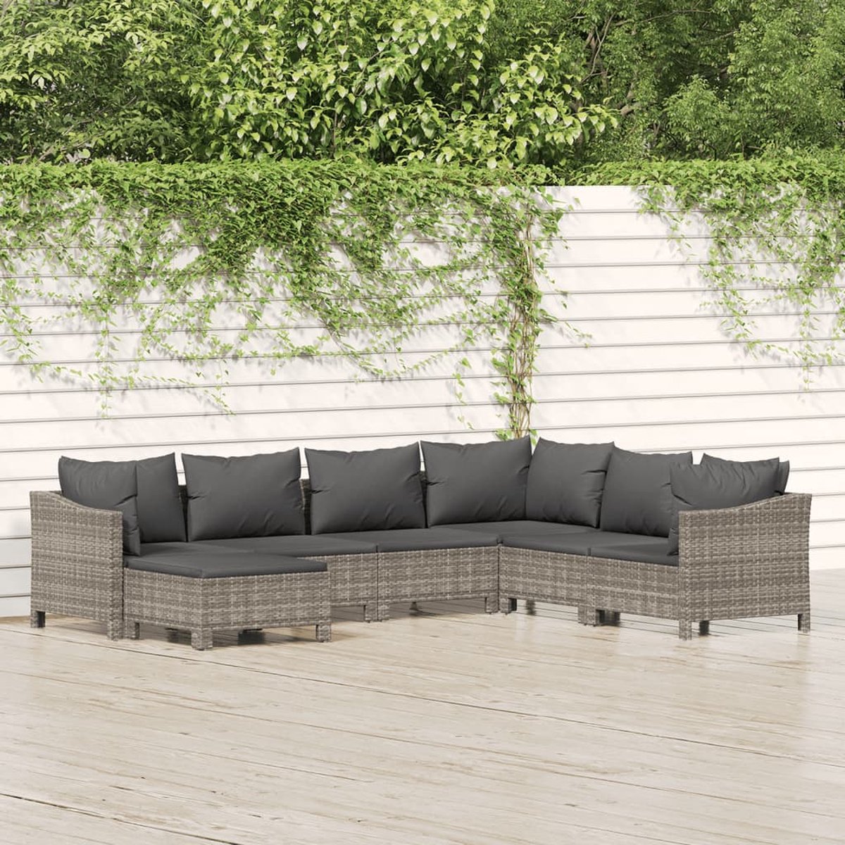 vidaXL 7-delige Loungeset met kussens poly rattan - Grijs