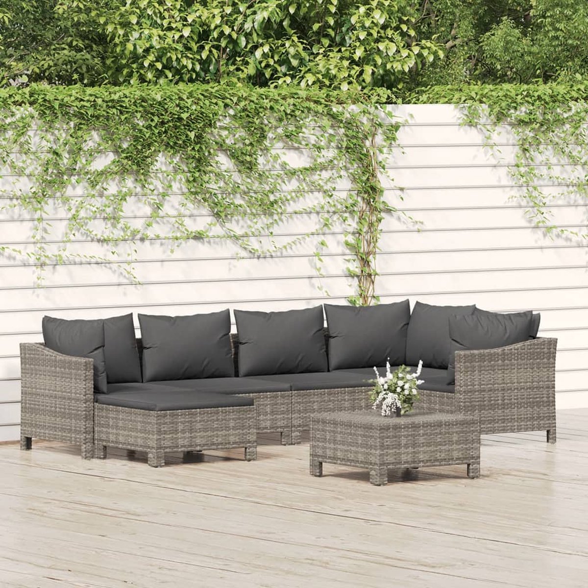 vidaXL 7-delige Loungeset met kussens poly rattan - Grijs