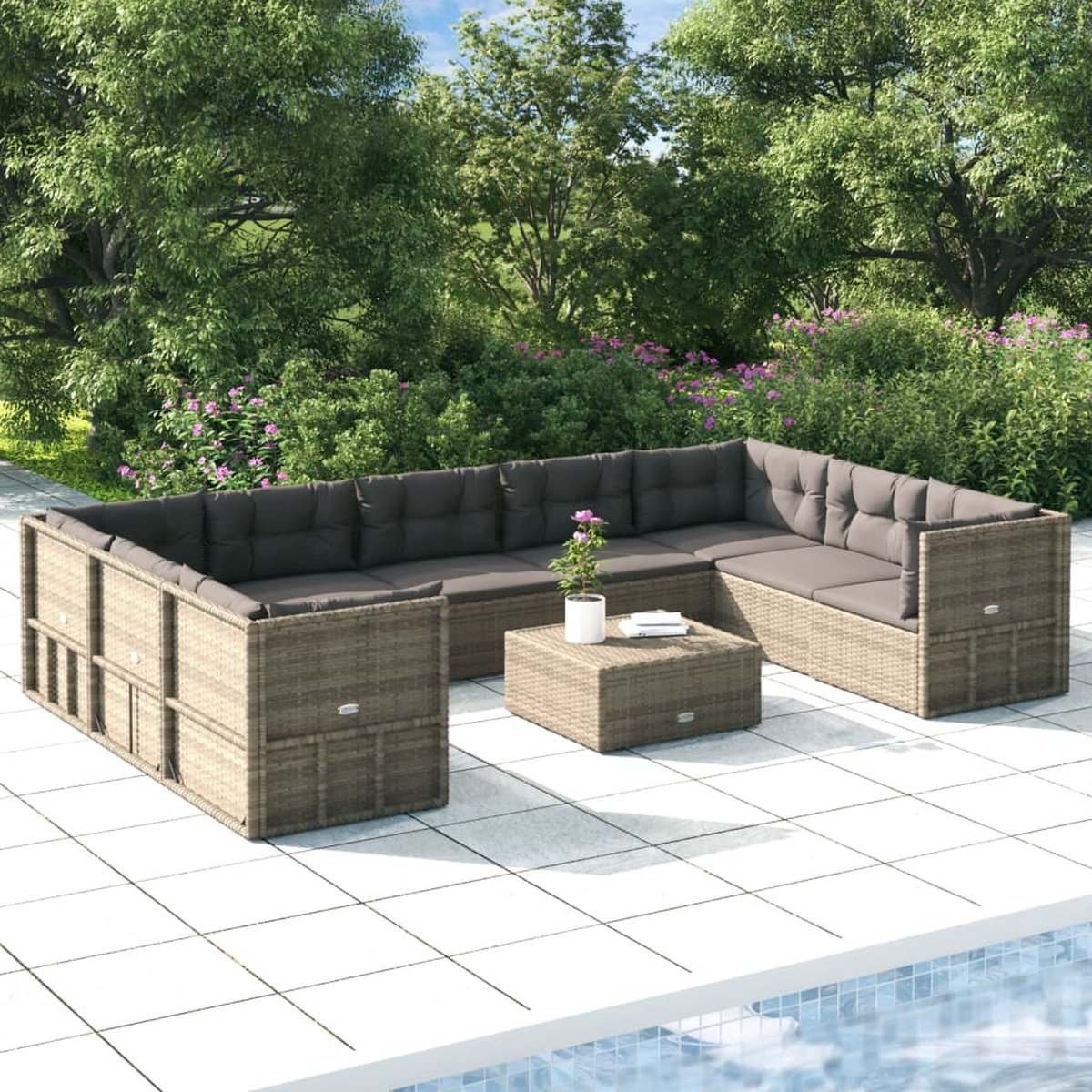 vidaXL 9-delige Loungeset met kussens poly rattan - Grijs