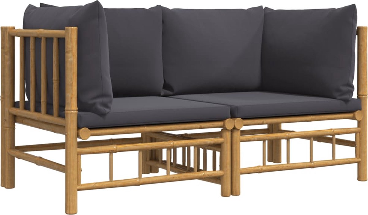 vidaXL Tuinhoekbanken 2 st met kussens bamboe donkergrijs - Bruin