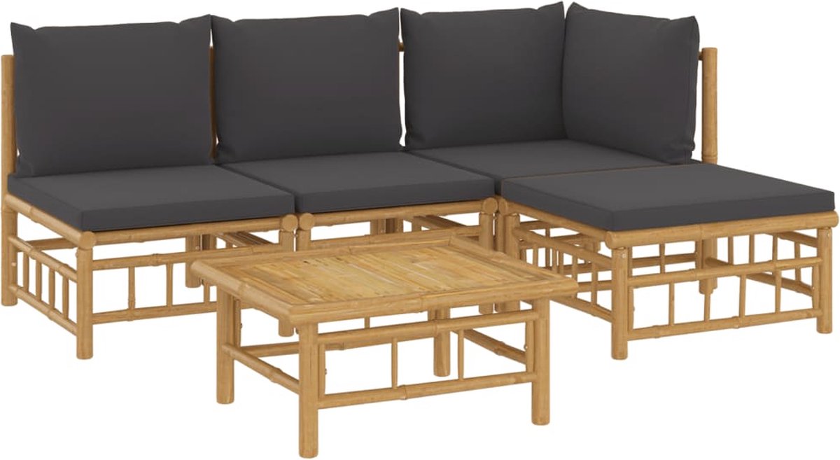 vidaXL 5-delige Loungeset met kussens bamboe donkergrijs - Bruin