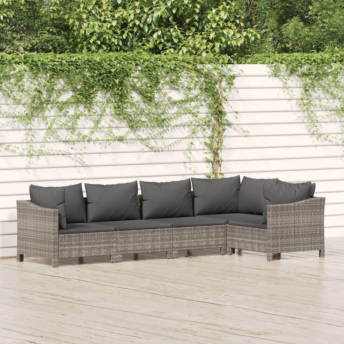 vidaXL 5-delige Loungeset met kussens poly rattan - Grijs