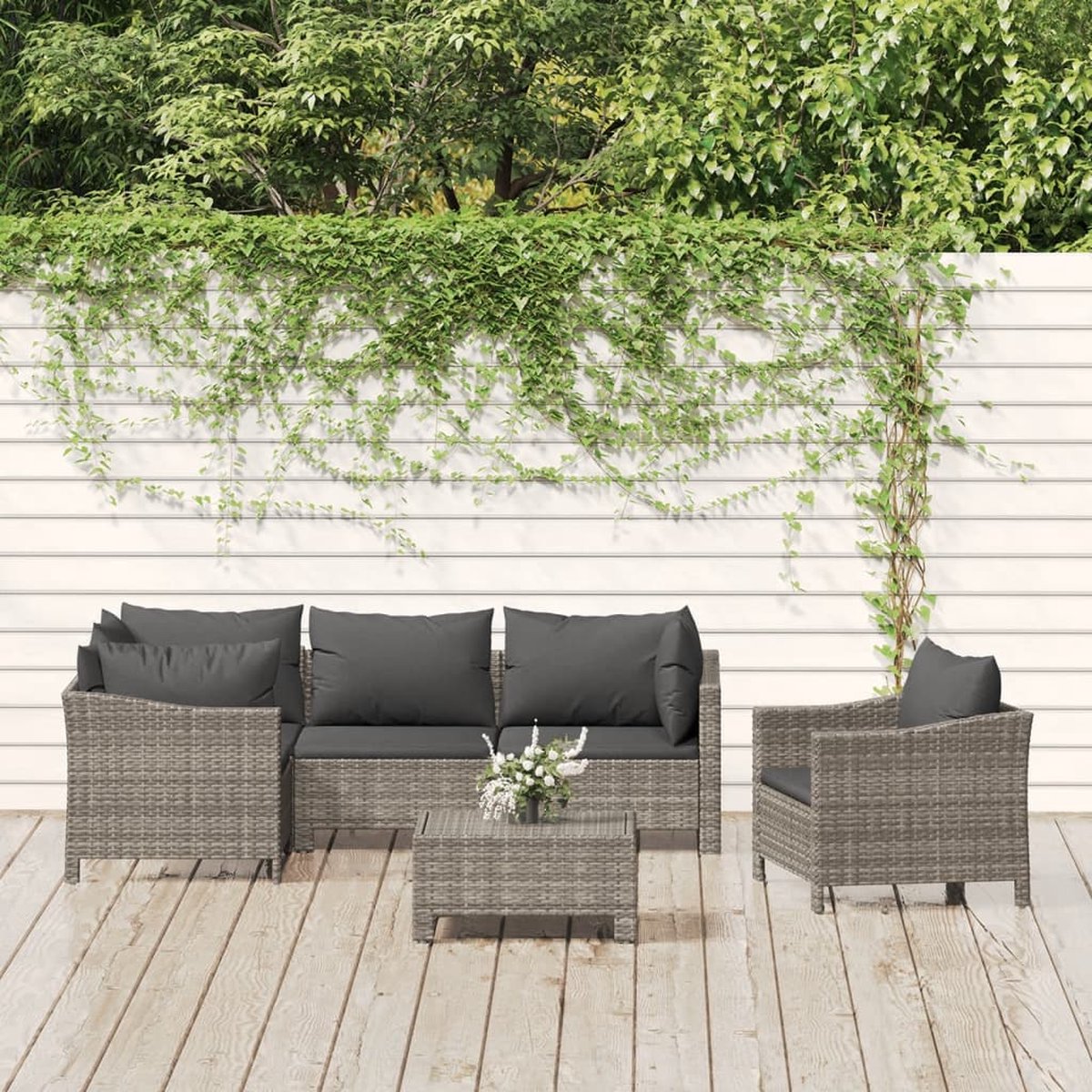 vidaXL 6-delige Loungeset met kussens poly rattan - Grijs