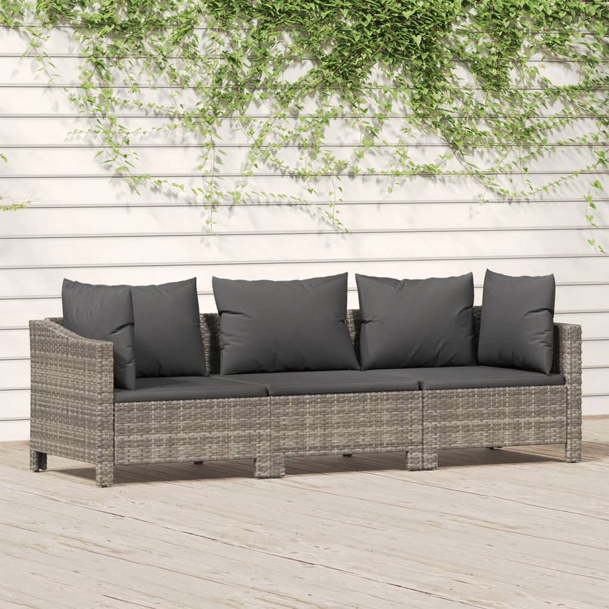 vidaXL 3-delige Loungeset met kussens poly rattan - Grijs